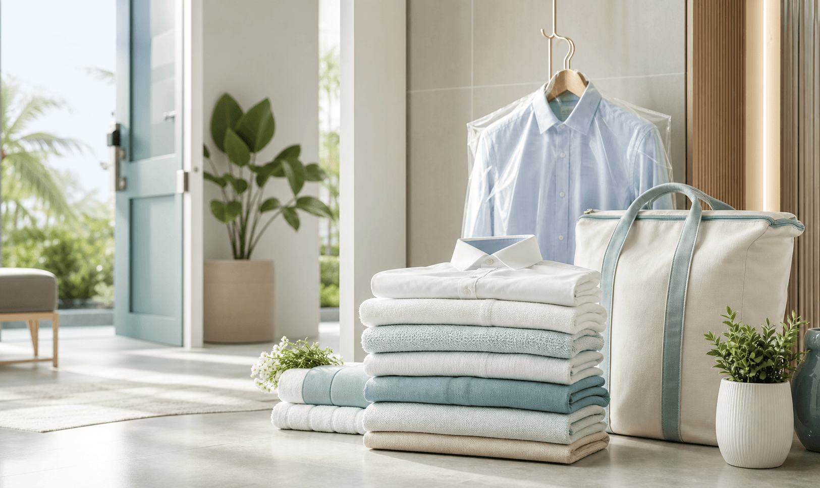 Đồ giặt sạch, túi giao nhận và áo sơ mi được chăm sóc bởi Washever